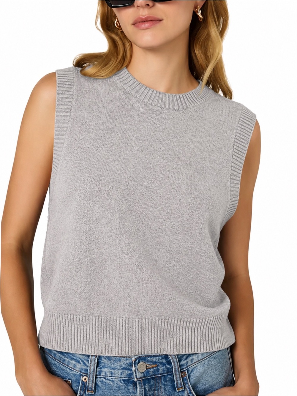 French Connection Sleeveless Knit Sweater Vest Gray Size Medium
